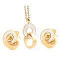 Fashion Gold Color Stainless Steel Pendant Necklace Earrings Jewelry Sets For Women Wedding Party